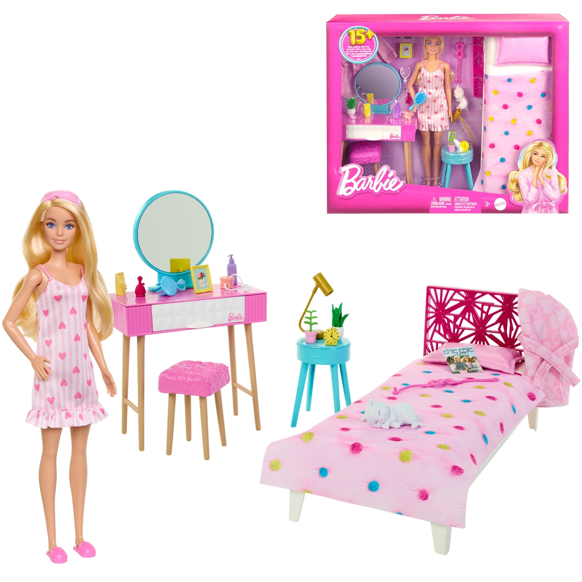 バービー(Barbie)バービーかわいいピンクなベッドルーム／映画「バービー」に登場！？【着せ替え人形プレイセット】【3才～】HPT55